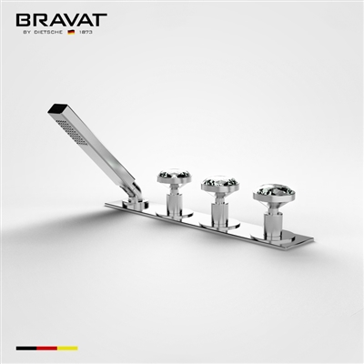 Bravat Chrome Finish Triple Crystal Handle Deck Mounted With Hand Held Shower