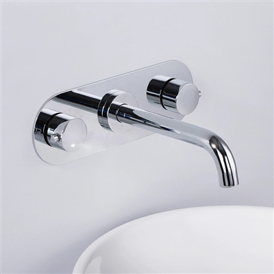 Chrome Finish Wall Mount Dual Handle Bathroom Faucet