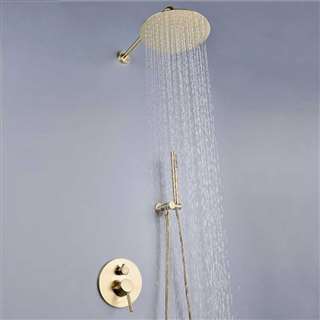 Seirra Brushed Gold Rainfall Shower Set With Tub Spout And Hand Shower