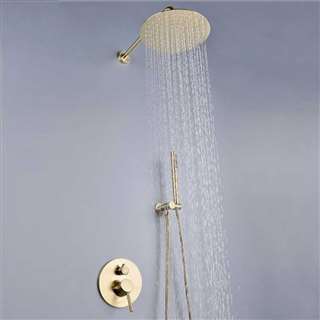 Seirra Hotel Brushed Gold Rainfall Shower Set With Tub Spout And Hand Shower