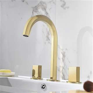 Crimea Dual Handle Deck Mount Sink Faucet In Brushed Gold Finish