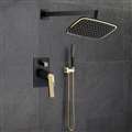 Florento Wall Mount Showerhead and Mixer Faucet With Handheld Shower In Matte Black And Gold Finish