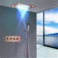 BathSelect Reno Solid Brass Multi Color LED Rain And Waterfall Shower Head With Thermostatic Mixer Valve Shower Set In Rose Gold