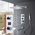 Riviera Wall Mount Square Shower Head And Digital 3 Function Mixer Faucet With Handheld Shower In Chrome Finish