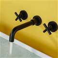 Rennes Hotel Matte Black Finish Wall Mount Dual Cross Handle Bathroom Faucet