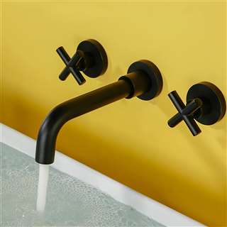 Rennes Hotel Matte Black Finish Wall Mount Dual Cross Handle Bathroom Faucet