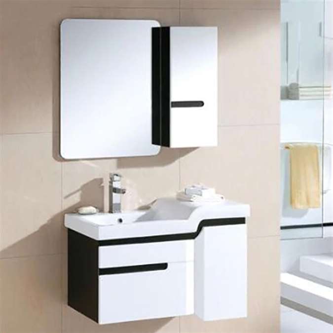 Miami Wall Mount Bathroom Vanity In Black And White Design With Ceramic Sink And Mirror