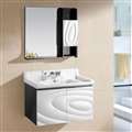 Miami Wall Mount Bathroom Vanity In Black And White Abstract Design With Ceramic Sink And Mirror