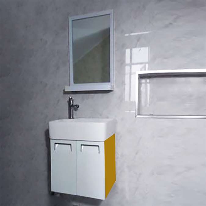 Romania Contemporary Wall Mount Bathroom Vanity Cupboard In Yellow Color With Ceramic Sink