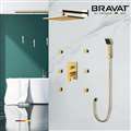 Bravat Thermostatic Shower Set With Rainfall Shower Head And 6 Pieces SPA massage Jets With 3 Way Mixer Faucet In Gold Finish