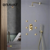 Bravat Hotel Thermostatic Shower Set With Rainfall Shower Head And 6 Pieces SPA massage Jets With 3 Way Mixer Faucet In Gold Finish