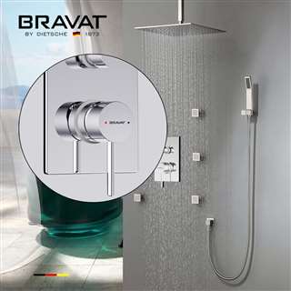 Bravat Thermostatic Shower Set With Rainfall Shower Head And 6 Pieces SPA massage Jets With 3 Way Mixer Faucet