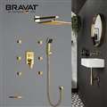 Bravat Thermostatic Shower Set With Rainfall Shower Head And 6 Pieces SPA massage Jets With 3 Way Mixer Faucet In Gold Finish