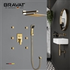 Bravat Hotel Thermostatic Shower Set With Rainfall Shower Head And 6 Pieces SPA massage Jets With 3 Way Mixer Faucet In Gold Finish