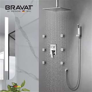 Bravat Thermostatic Shower Set With Rainfall Shower Head And 6 Pieces SPA massage Jets With 3 Way Mixer Faucet