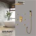 Bravat Thermostatic Shower Set With Rainfall Shower Head And 6 Pieces SPA massage Jets With 3 Way Mixer Faucet In Gold Finish