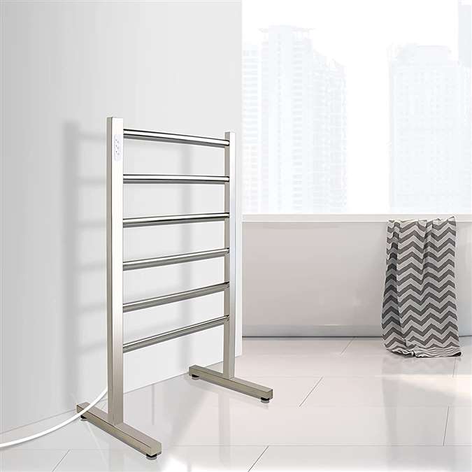 BathSelect Morino Stainless Steel 6 Bar Floor Mount Towel Warmer In Chrome Finish