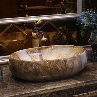 Hospitality BathSelect European Style Oval Shaped Deck Mount Marble Sink With Attached Vintage Faucet