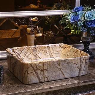 Hospitality BathSelect European Style Rectangular Shaped Deck Mount Brown Marble Sink With Freestanding Vintage Faucet