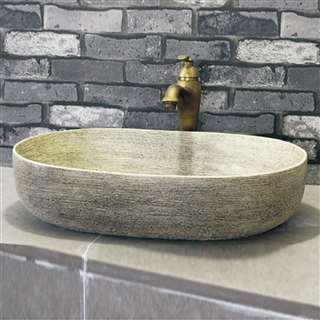 BathSelect Greenville Deck Mount Ceramic Bathroom Vessel Sink In Stone Grey Finish