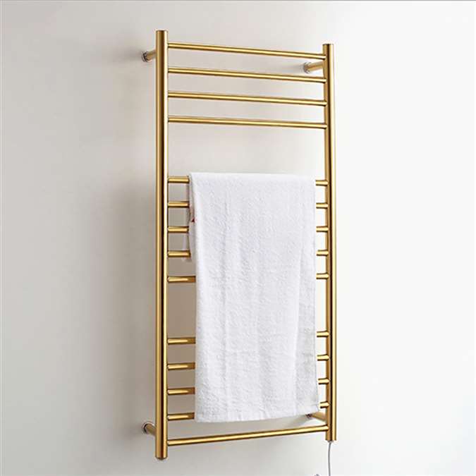 BathSelect Stainless Steel 14 Bar Wall Mount Towel Warmer In Gold Finish