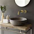 BathSelect Greenville Round Shaped Deck Mount Ceramic Vessel Sink In Stone Wooden Finish