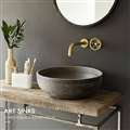 BathSelect Greenville Round Shaped Deck Mount Ceramic Vessel Sink In Stone Wooden Finish With Smooth Inner Surface