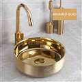 BathSelect Solid Brass Round Shaped Deck Mount Antique Sink In Brushed Gold Finish