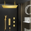 BathSelect Hotel Solid Brass Multi Color LED Rainfall Shower Head With Handheld Shower And Thermostatic Mixer In Gold Finish