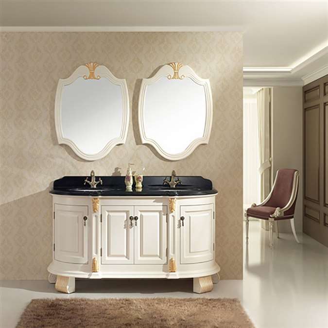 BathSelect Venice White Wooden Double Vanity Set With Granite Top And Dropped In Sink