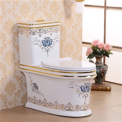 Vermont European Style Floor Mounted Lavatory in Ceramic White and Gold Finish