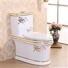 Vermont European Style Floor Mounted Lavatory in Ceramic White and Gold Finish with Floral Design