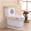 Vermont European Style Floor Mounted Lavatory in Ceramic White and Gold Finish with Flower Design