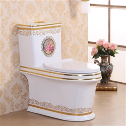 Vermont European Style Floor Mounted Lavatory in Ceramic White and Gold Finish with Flower Design