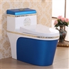 Vermont European Style Floor Mounted Lavatory in Ceramic White and Blue Finish with Gold Lining Design