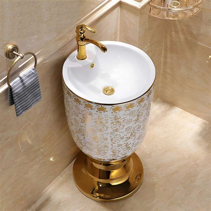 Pedestal Round Sink With Faucet