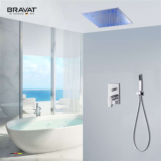 Bravat LED Shower Head With Handheld Spray And Mixer In Chrome Finish