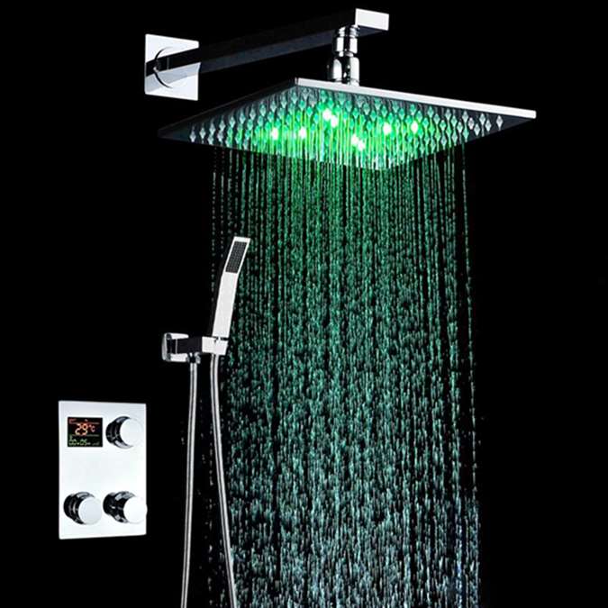 BathSelect Luna Thermostatic Digital Multi-Color LED Rain Shower Set ...