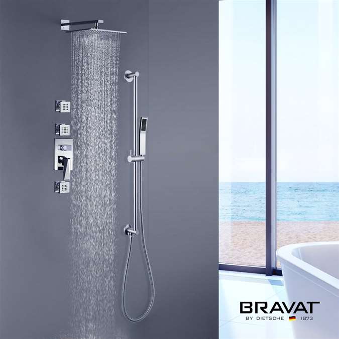 Bravat Thermostatic Shower Set with Body Jets and Hand Shower | BathSelect