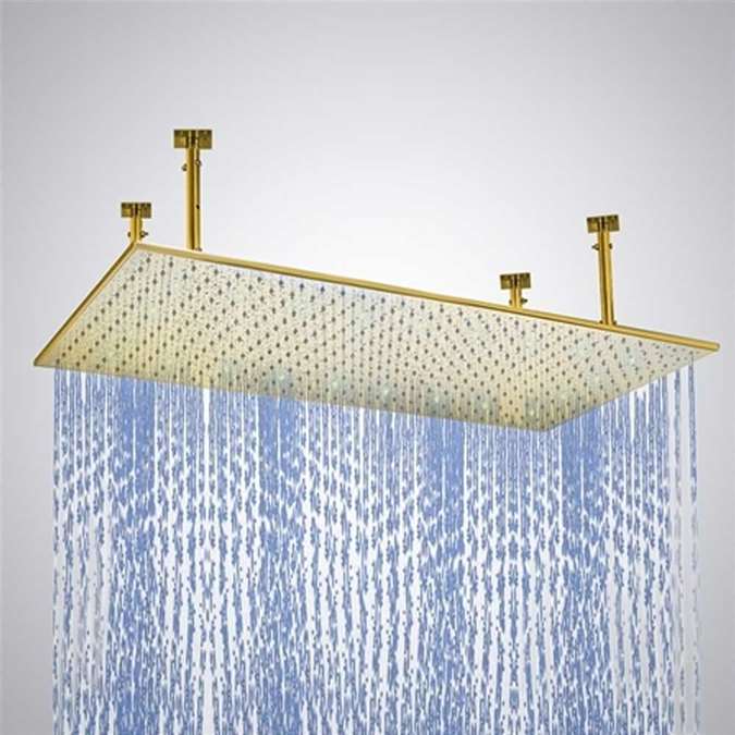 Hostelry 31" by 16" Gold Tone Square Color Changing LED Rain Shower Head