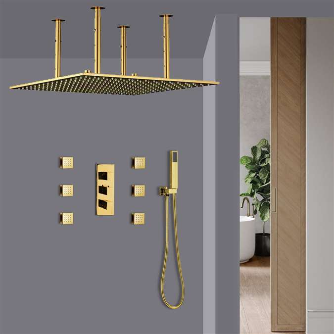 Fontana Gold Finish Square Rain Shower Set