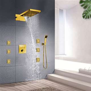 Leonardo Gold Finish Rainfall Waterfall Shower System Set