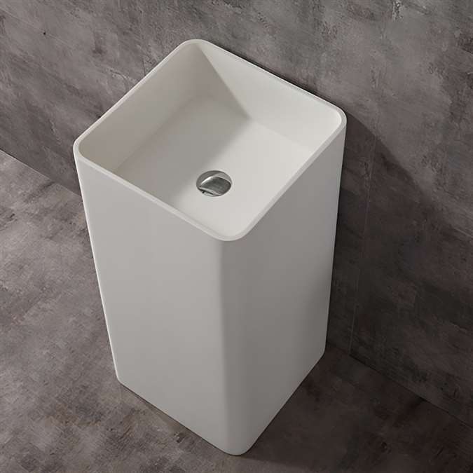 Cube Shaped Freestanding Pedestal Solid White Bathroom Sink