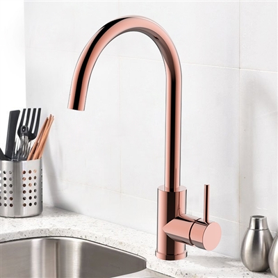 Leo Goose Neck Deck Mount Single Handle Faucet In Rose Gold Finish