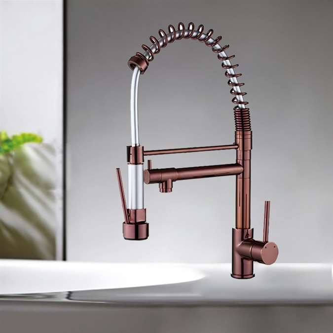 Rio Pull Out Spring Kitchen Sink Faucet Mixer In Rose Gold Finish ...