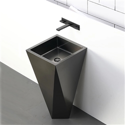 BathSelect Crimea Solid Brass Freestanding Cuboid Shape Bathroom Pedestal Sink In Dark Oil Rubbed Bronze Finish