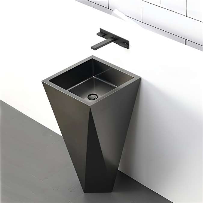 BathSelect Crimea Solid Brass Freestanding Cuboid Shape Bathroom Pedestal Sink In Dark Oil Rubbed Bronze Finish