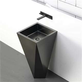 BathSelect Hotel Crimea Solid Brass Freestanding Cuboid Shape Bathroom Pedestal Sink In Dark Oil Rubbed Bronze Finish