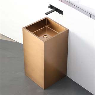 Cube Shaped Solid Brass Freestanding Pedestal Solid Bathroom Sink