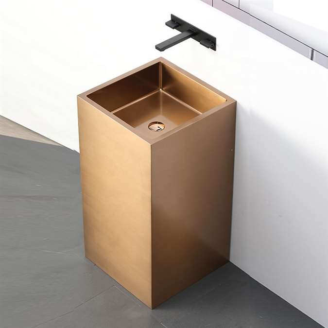 Cube Shaped Hotel Solid Brass Freestanding Pedestal Solid Bathroom Sink